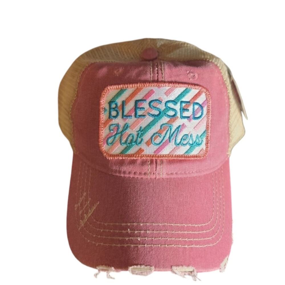 Blessed Hot Mess Distressed Trucker Hat